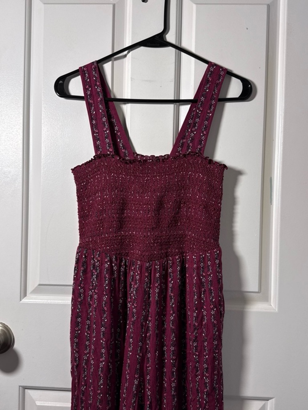 LOFT Burgundy Floral Smocked Romper